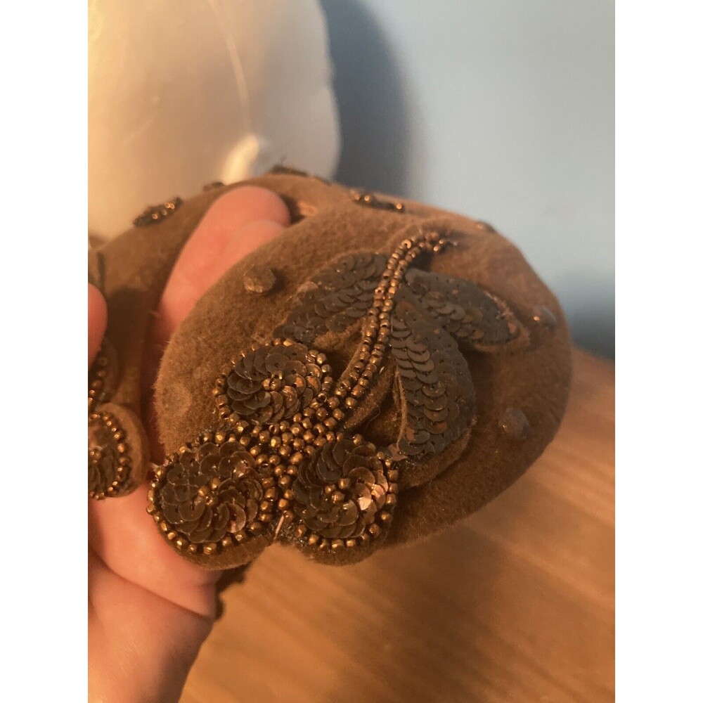 Lilyan Models Merrimac Peachbloom Brown Velour Fascinator Hat Beaded Sequins VTG - Picture 11 of 11